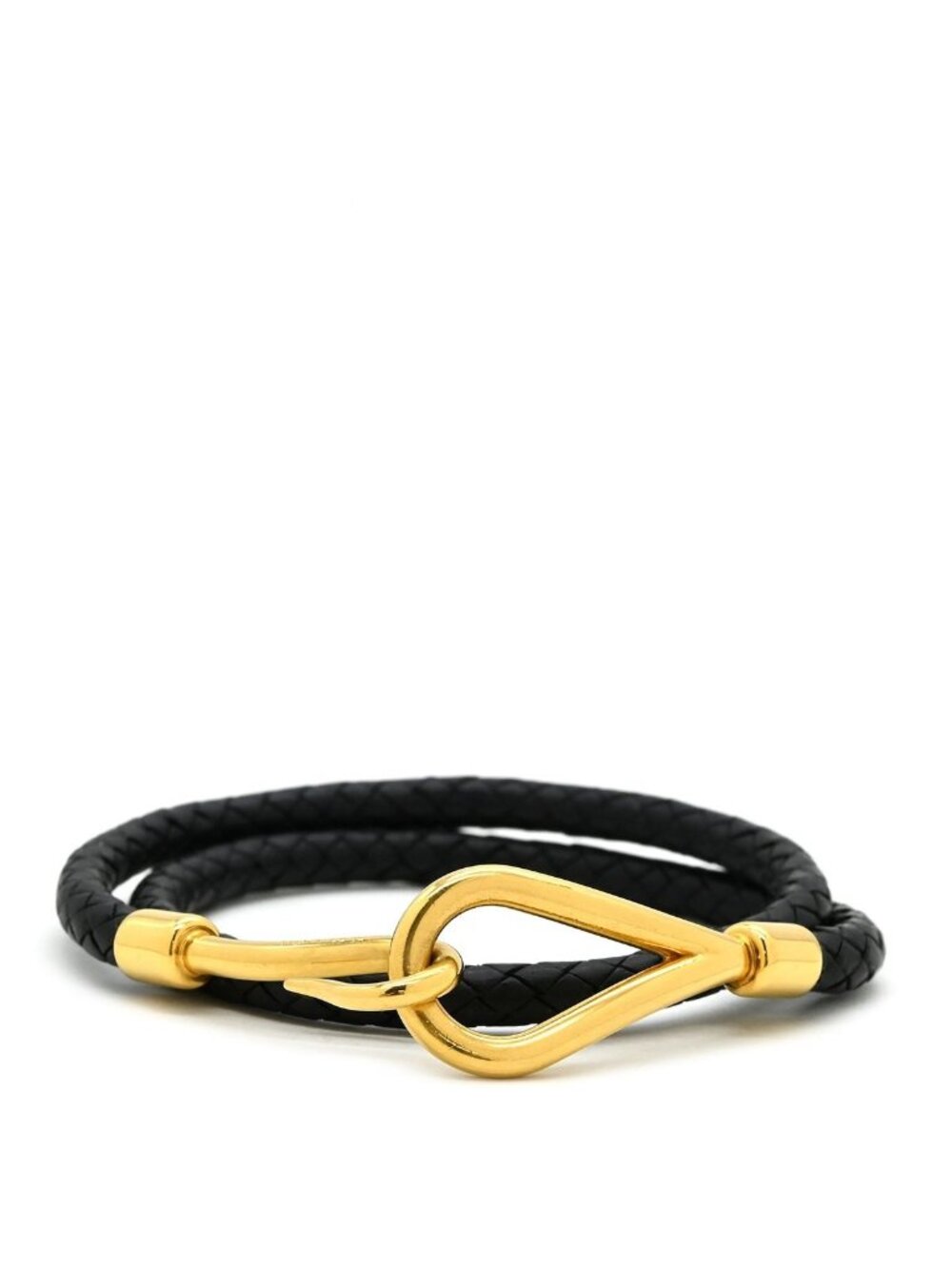 Hermes Choker Jumbo Leather Metal Black Gold Double Bracelet Braided